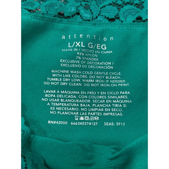 Attention Teal Lace Trim Cami Top Nylon Spandex Sleeveless Sz Large - Picture 5 of 7